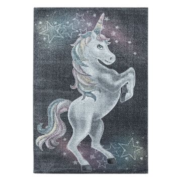 Funny Unicornio alfombra bebé habitación infantil pelo corto rectangular 160x230cm gris