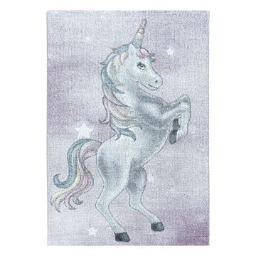 Funny Unicornio alfombra bebé habitación infantil pelo corto rectangular 80x150cm violeta