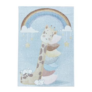 Lucky Jirafa alfombra bebé habitación infantil pelo corto rectangular 80x150cm azul