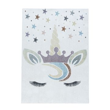Lucky Unicornio alfombra bebé habitación infantil pelo corto rectangular 80x150cm blanco